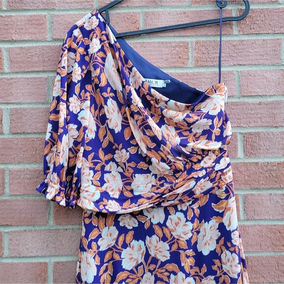 AMUR Floral One-Shoulder Maxi Dress - Navy and Pink - Picture 5 of 8